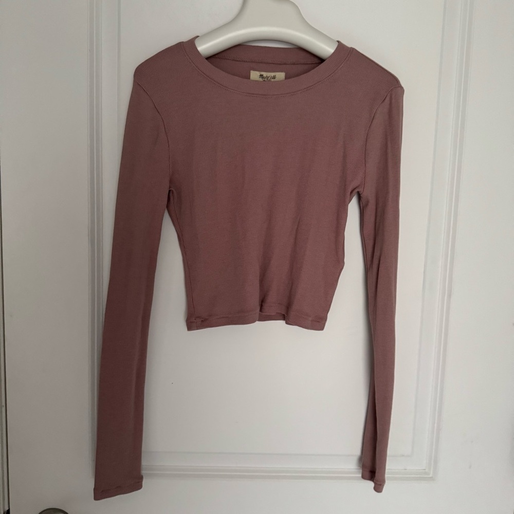 Madewell Fine Ribbed Supercrop Crewneck Long-Sleeve Tee size XS